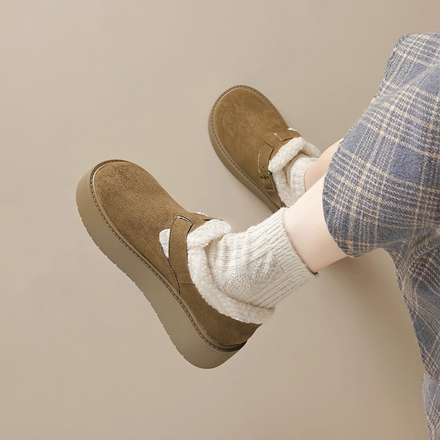 加绒全包勃肯鞋女冬季新款真皮厚底保暖棉鞋毛绒博肯单鞋大码女鞋,淘宝优惠券,粉丝福利购,淘宝优惠卷