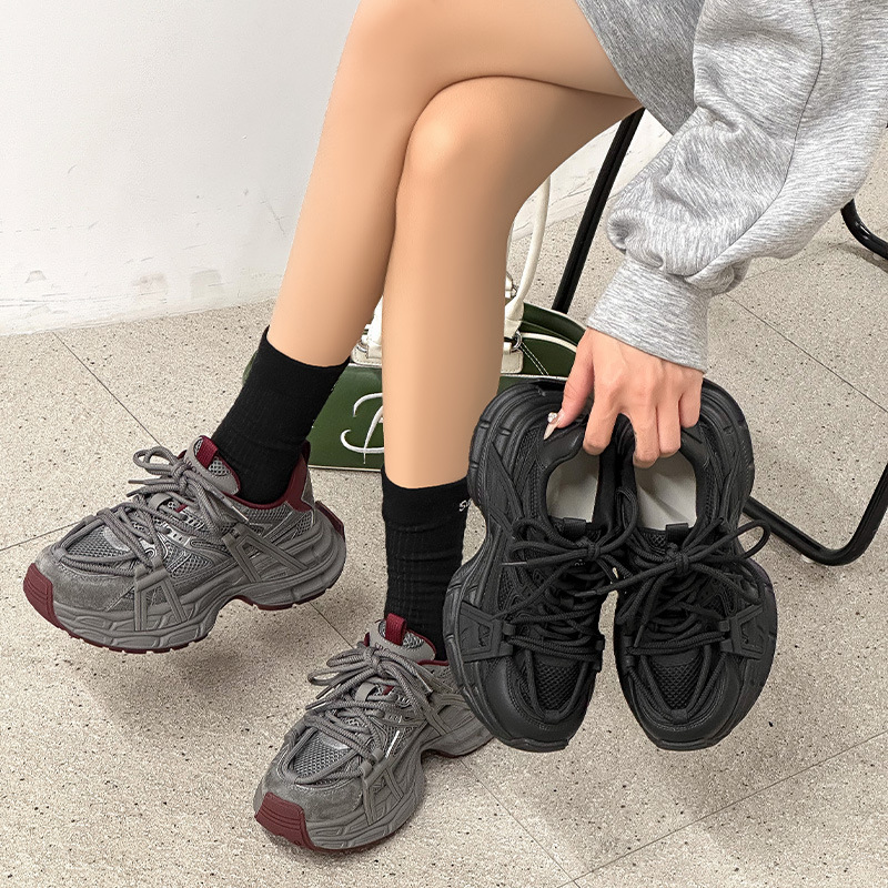 厚底老爹鞋女2025新款春季休闲爆款百搭安可拉红小个子增高运动鞋