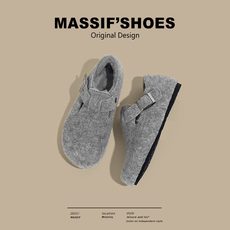 真皮加绒全包勃肯鞋女外穿2025冬季新款保暖毛毛鞋内增高博肯单鞋,淘宝优惠券,粉丝福利购,淘宝优惠卷