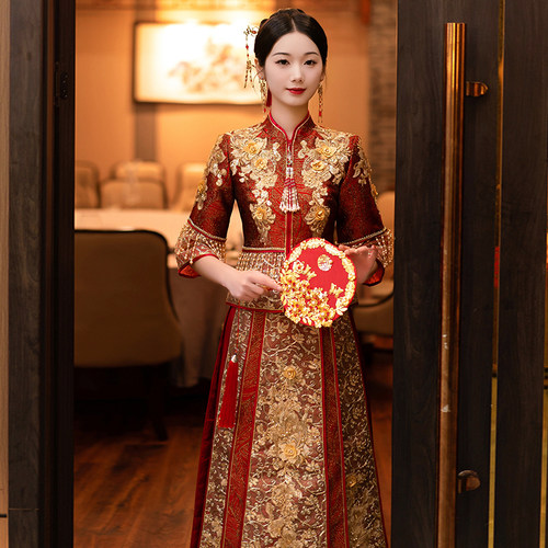 秀禾服新娘2026年新款婚服中式结婚礼服高级敬酒服香槟色秀和服女 - 图1