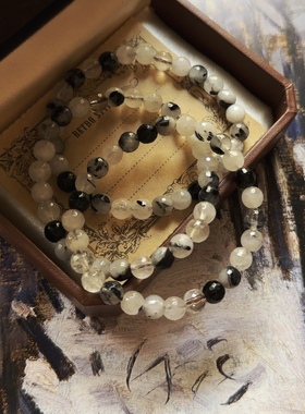 孤品手链水墨石纹等烟雨黑白发晶