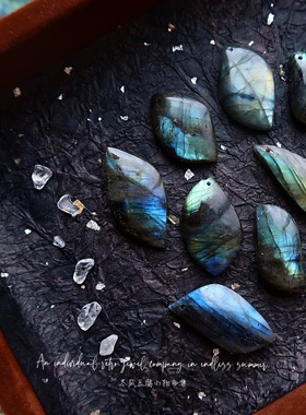 蓝灰月光拉长原石项链天然礼物