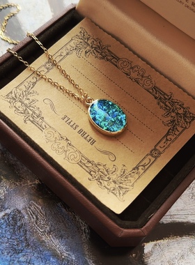 晶莹欧泊宝石镶嵌镀金星夜项链