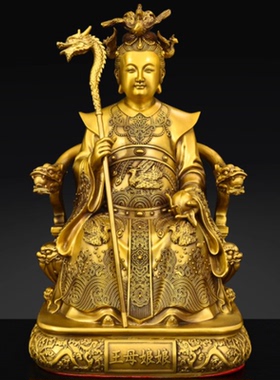 纯黄铜玉帝王母坐像摆件家用玉皇大帝王母娘娘坐龙椅供奉神像摆设