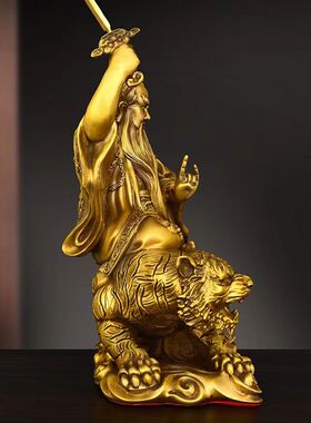 纯黄铜张天师像摆件张道陵龙袍坐像正一真人龙虎山天师爷骑虎铜像