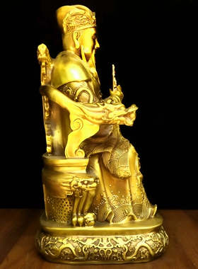 纯黄铜城隍爷持令牌神像摆件守护神铜城隍爷坐像文武判官摆设大号