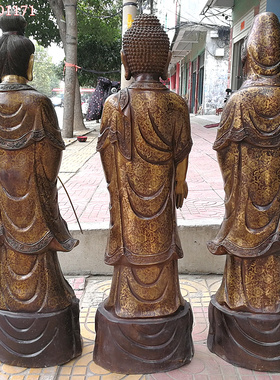 西方三圣观音菩萨供奉桌面摆件