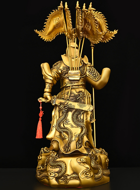 纯铜关公摆件家用供奉九龙立刀