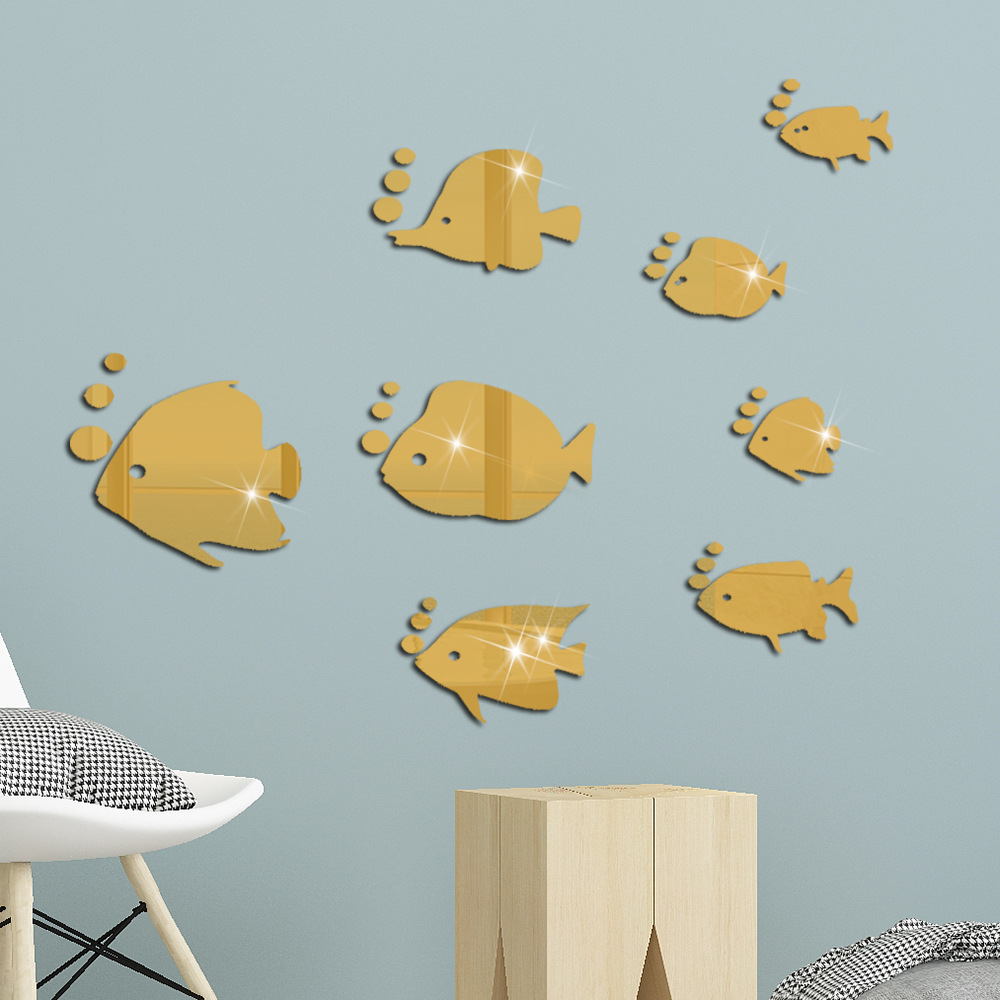 3d立体海洋鱼镜面墙贴客厅卫生间墙面补洞瓷砖防水贴画自粘装饰贴