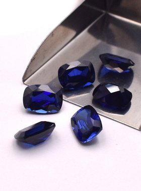 过钻笔肥长方蓝宝石裸石戒指戒面主配石合成蓝宝枕形坦桑石男女