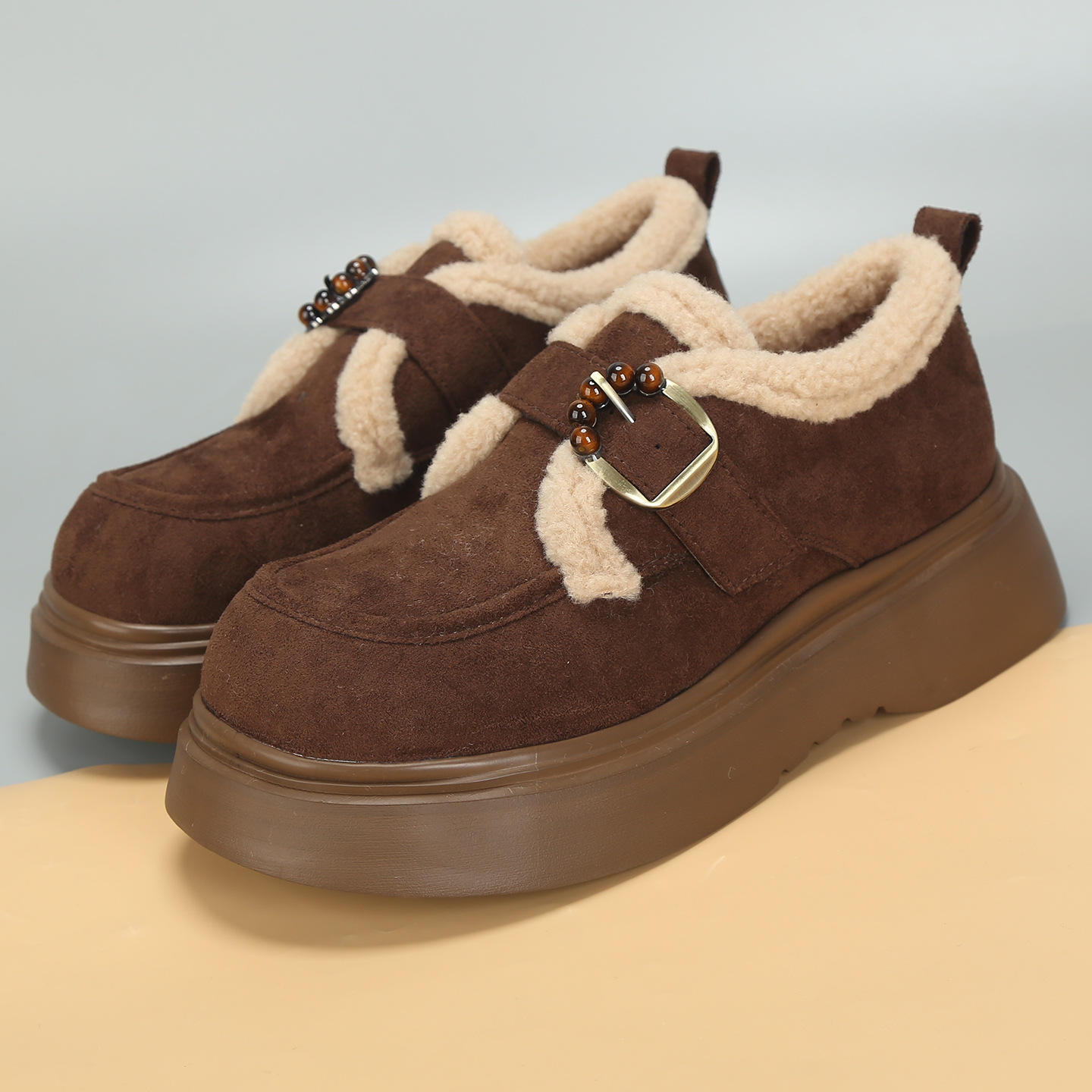 大码女鞋41到43秋冬新款勃肯鞋女厚底加绒保暖毛毛鞋时尚百搭舒适 - 图3