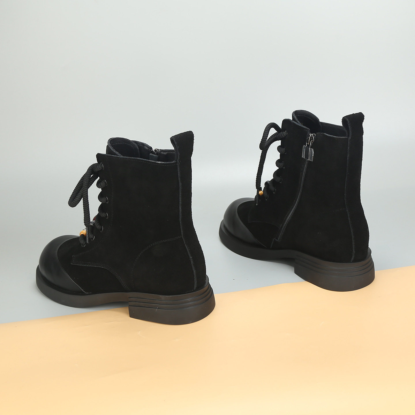 宽胖脚大码女鞋41到43秋季新款真皮靴子粗跟马丁靴短靴宽头女靴42,淘宝优惠券,粉丝福利购,淘宝优惠卷