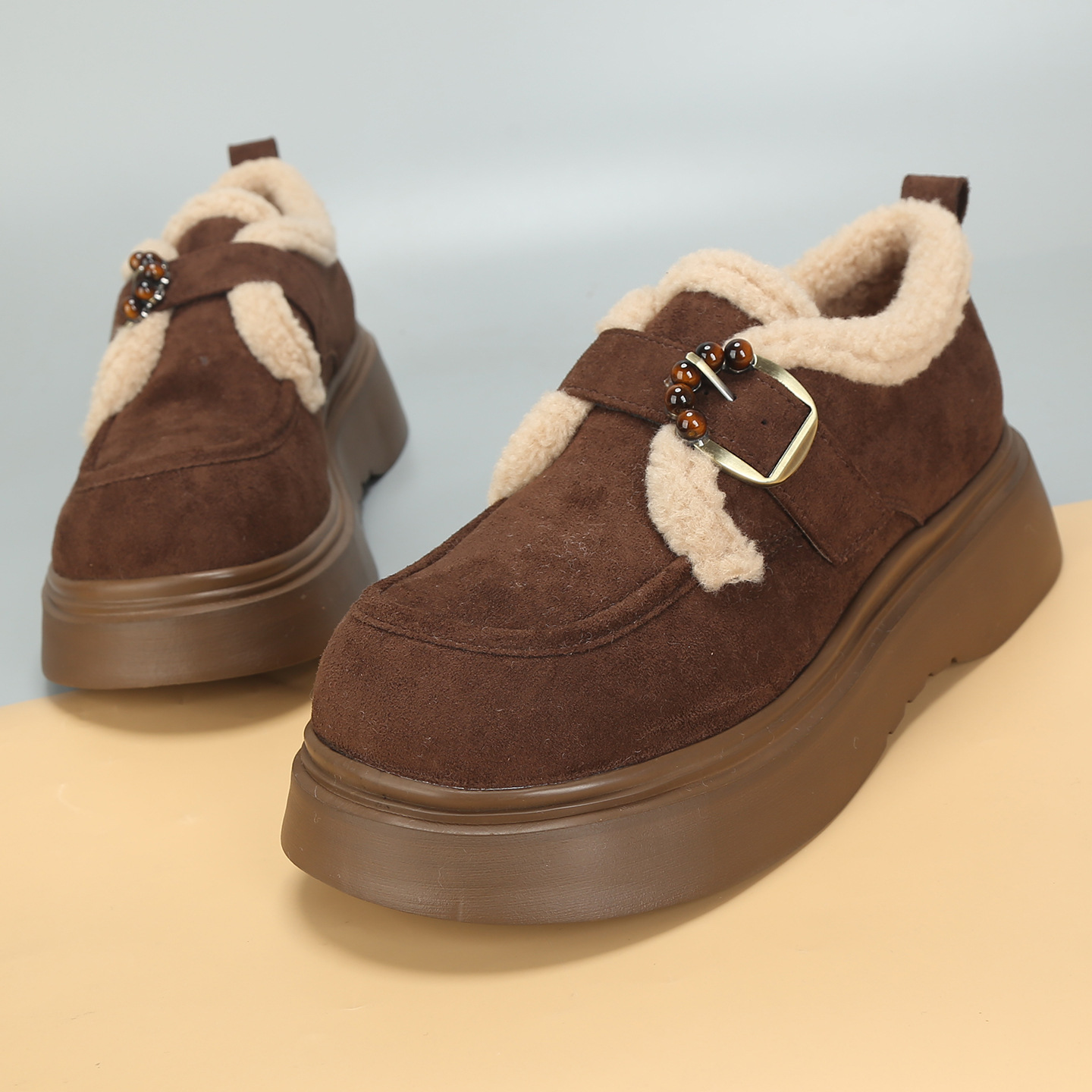 大码女鞋41到43秋冬新款勃肯鞋女厚底加绒保暖毛毛鞋时尚百搭舒适 - 图2