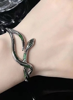 【斗罗大陆|碧磷蛇皇-孤独博】蛇手镯绿色珐琅滴油开口戒指暗黑女