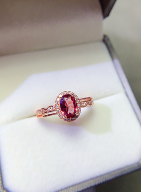 天然镁铝石榴石戒指女款S925纯银镶嵌红色宝石指环活口可调节