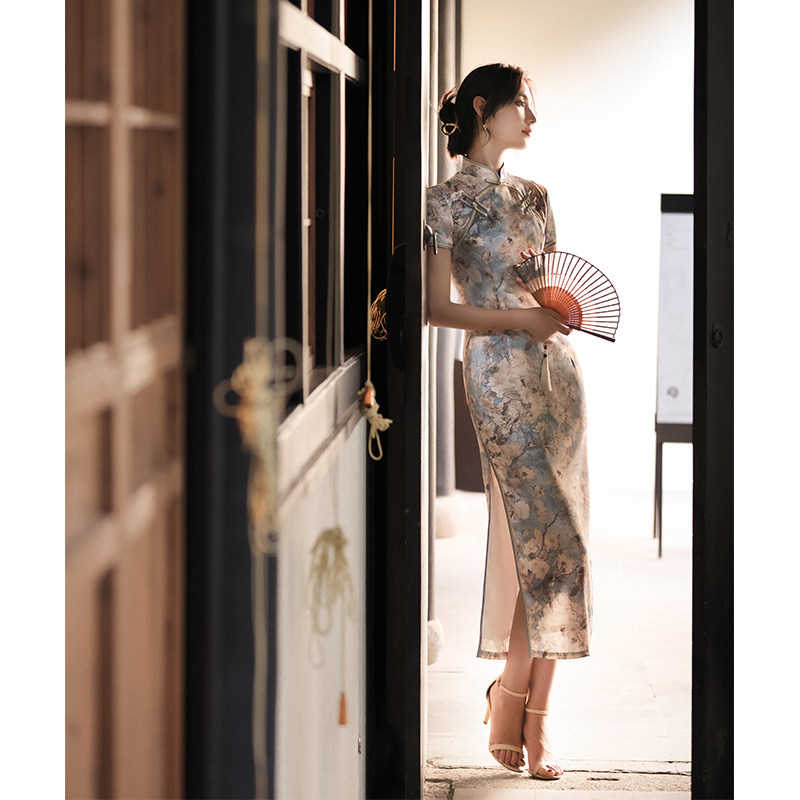 老上海旗袍2021年新款秋款连衣裙 红彩衣旗袍