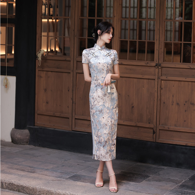 老上海旗袍2021年新款秋款连衣裙 红彩衣旗袍