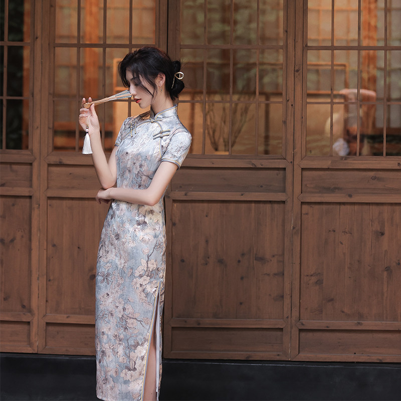 老上海旗袍2021年新款秋款连衣裙 红彩衣旗袍