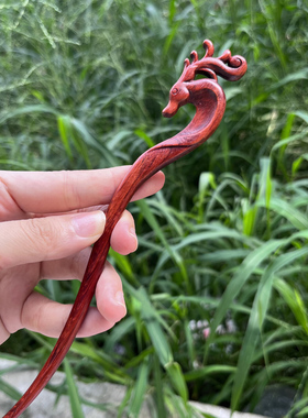 小叶紫檀鹿头发簪木质简约