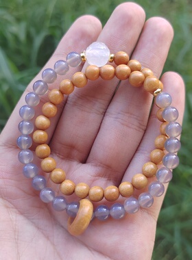 檀香木创意设计双拼双圈手串回纹