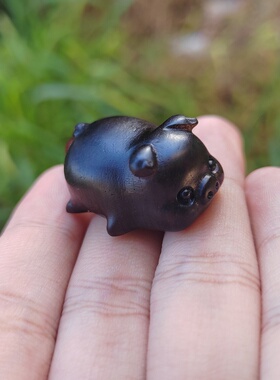 黑檀木雕趴趴猪车钥匙扣随身木质