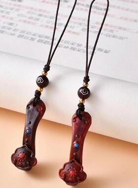 紫檀木手工雕刻如意手机链挂饰