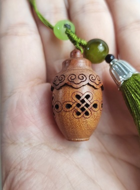 花梨木雕花瓶香囊挂件流苏古风文