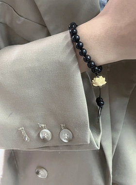 复古紫光檀木莲花吊饰款单圈手串