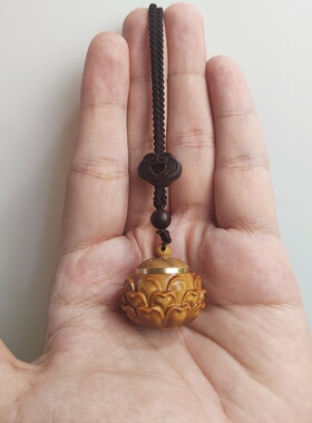绿檀木莲花香囊球吊坠木作嘎乌盒