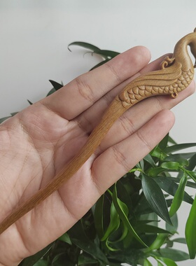 绿檀木凤舞发簪新中式民族风盘发