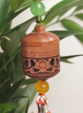 花梨木莲花图腾手机链流苏木雕创