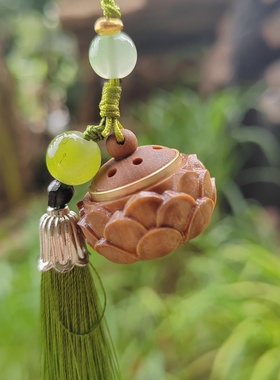 绿檀木雕莲花香囊国潮手机链穗子