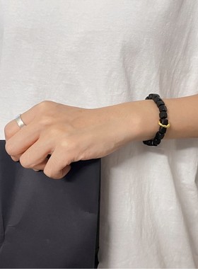 黑檀木方糖珠带跑环单圈文玩手串