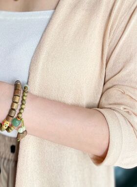 绿檀双圈男女款古风手串