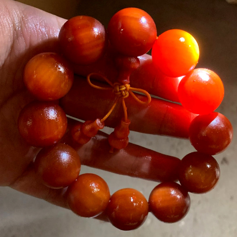 长白山琥珀手串男红松明子东北手链 弥刻赞熙手串/宝珠