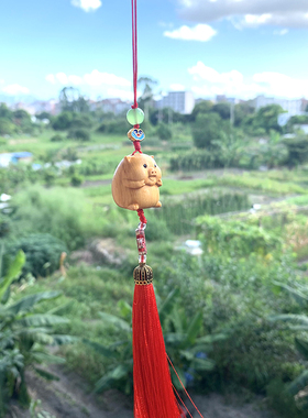 可爱迷你小猪挂件崖柏木十二生肖