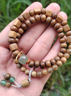 绿檀木算盘方糖圆珠手链创意设计