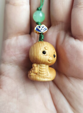 崖柏木雕美女蛇手机链卡通十二生