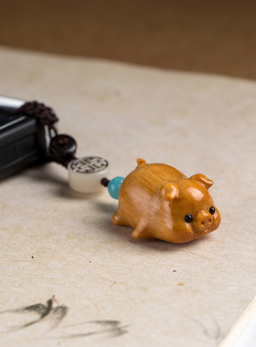 檀香木小萌猪地哦啊喝醉钥匙扣