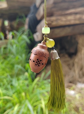 花梨木如意瓶随身木雕香囊手机吊