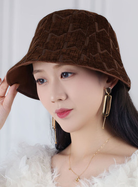 春秋女士渔夫帽暗纹防风显脸小
