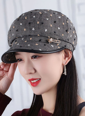 女士时装帽中老年妈妈贝雷帽波点