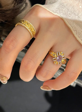 甄媛银饰复古设计麦穗戒指女