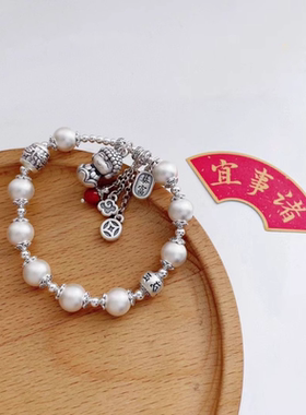 甄媛银饰平安宝宝佛古法珠手链