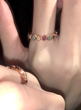 甄媛银饰彩虹宝石戒指女