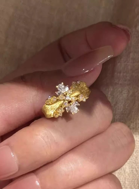 甄媛银饰精工拉丝锆石戒指