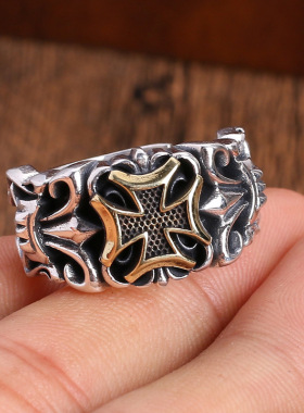 甄媛银饰十字架男士戒指