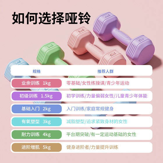 Huibo dumbbells women's fitness home equipment children's yoga women's kettlebell-style arm muscle training rubber-coated men's small dumbbells