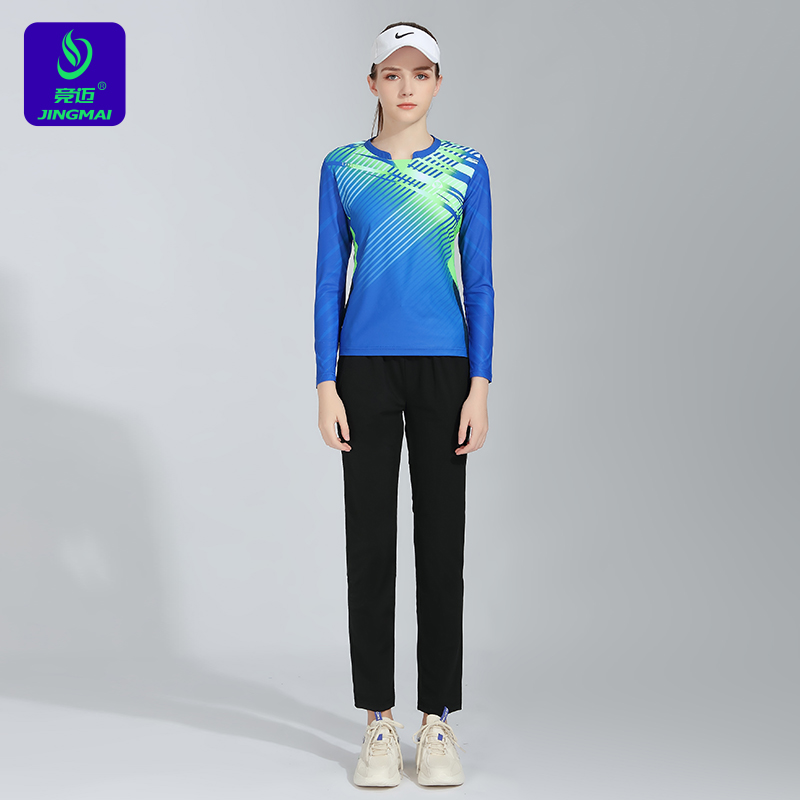 2025秋季新款竞迈长袖羽毛球服女套装网球服运动服透气速干显瘦 - 图1