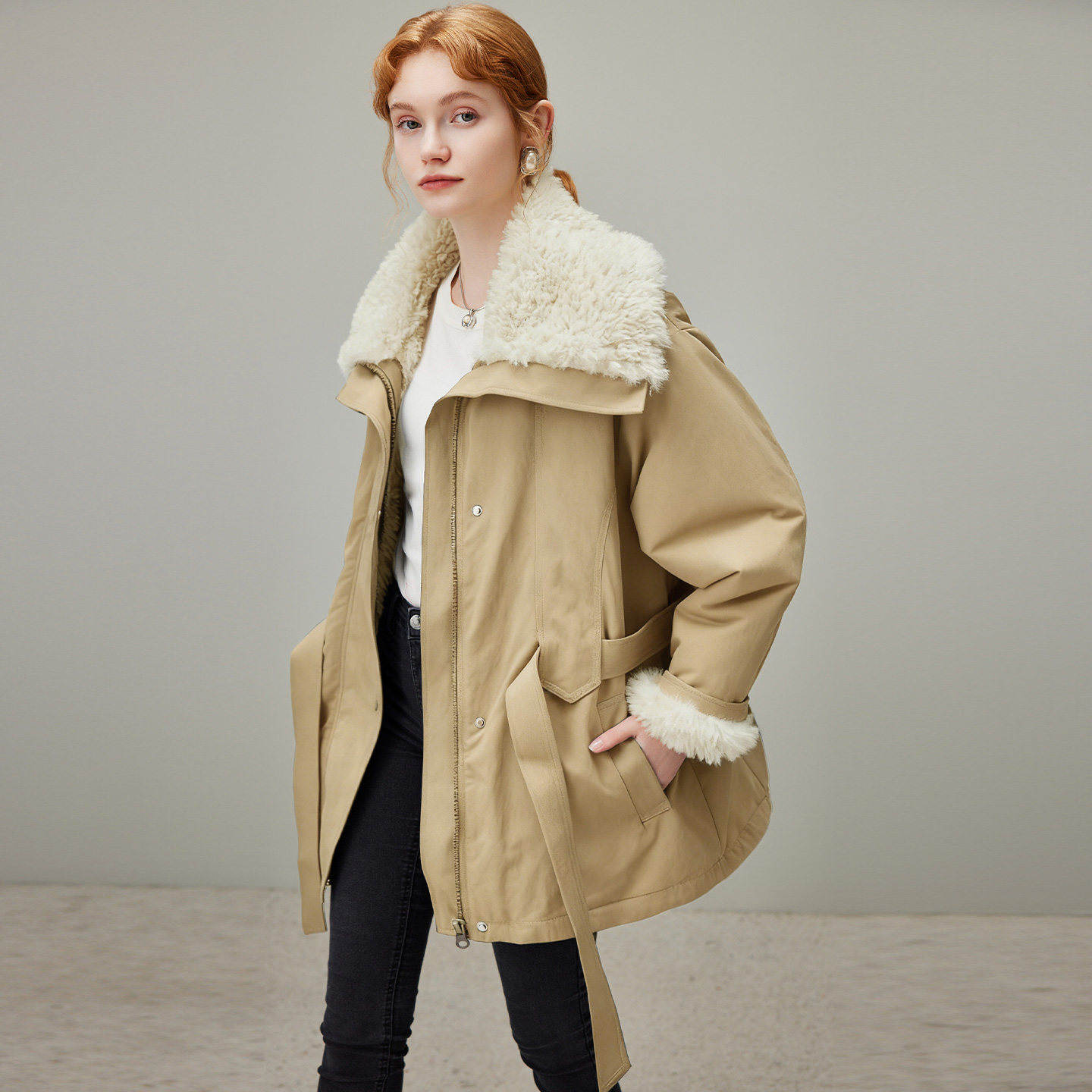 dfvc休闲工装仿羊羔毛派克服女2025冬季新款中长翻领宽松保暖外套,淘宝优惠券,粉丝福利购,淘宝优惠卷